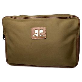 Clutch in pelle di poliestere vintage Courreges marrone khaki