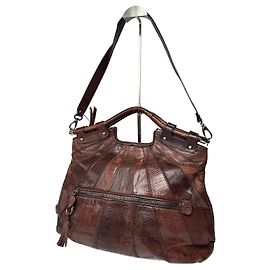 Vintage Salvatore Ferragamo Leder 2-Wege-Tasche braun mit Schlangenprägung