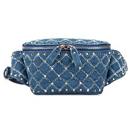 Marsupio con borchie Valentino in pelle denim blu