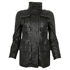 Giacca utilitaria in pelle di agnello nera Chanel 07A Runway FR 40