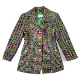 Abrigo tartán verde Guy Laroche con botones dorados años 1990