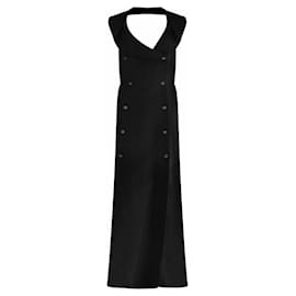 Schick! Schwarzes Abendkleid Chanel 97c Karl Lagerfeld Kreuzfahrt 1997 & Logo-Buttons