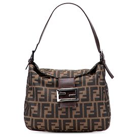 Fendi braune Zucca-Canvas Doppelklappen-Schultertasche