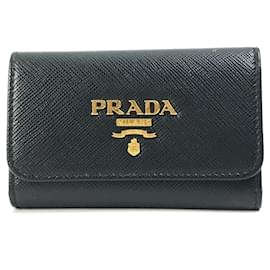Porte-clés en cuir Saffiano Prada en noir et rose
