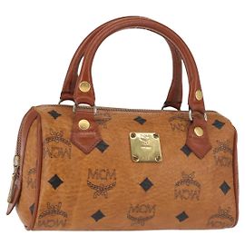 Borsa MCM Logogram Vicetos in pelle PVC marrone e oro Auth BA6026