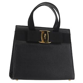 Borsa a mano Vala in pelle stampata nera e oro di Salvatore Ferragamo Auth BA5845