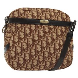 Borsa a Spalla in Tela Trotter Christian Dior Marrone Oro Auth 141040