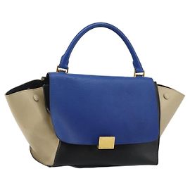 Céline CELINE Trapeze Piccola Borsa a Mano in Pelle 2in1 Blu Oro Auth bs29092