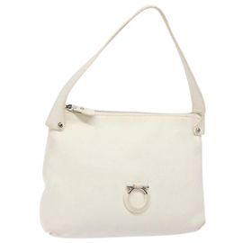 Borsa a Spalla Gancini in Pelle Bianca Argento Salvatore Ferragamo Auth 141105