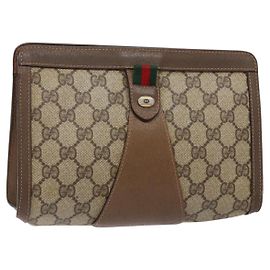 GUCCI GG Supreme Web Sherry Line Clutch Bag PVC Beige 89 01 032 Auth 141102