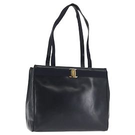 Vala Tote Bag aus Leder in Marineblau und Gold Auth BA6019 von Salvatore Ferragamo