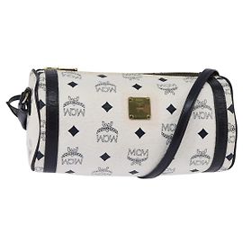 Borsa a spalla MCM Logogram Vicetos in pelle PVC bianca e oro Auth BA5873