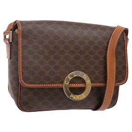 Céline Borsa a spalla circolare in tela Macadam CELINE in pelle PVC marrone oro Auth 141611