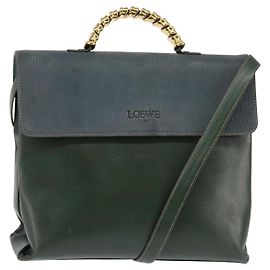LOEWE Velazquez Borsa a Mano Pelle Suede 2in1 Verde Oro Auth BA6067