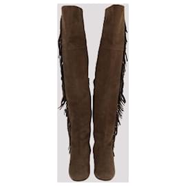 Botas de ante marrón con flecos por encima de la rodilla Saint Laurent
