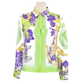 Versace Medusa Hemd aus mehrfarbiger Seide mit Orchideenprint