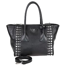 Borsa tote in pelle nera con borchie di cristallo di Prada