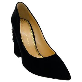 Décolleté in velluto nero Charlotte Olympia con cuore rosso