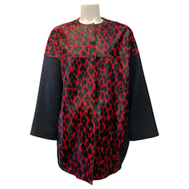 Abrigo de pelo de ternera leopardo rojo / negro de lana Longchamp