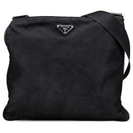 Prada Borsa a Tracolla in Tessuto Nero con Zip