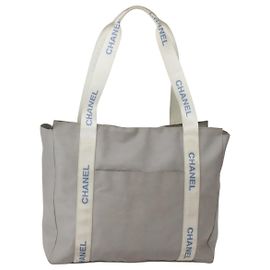 Chanel Borsa Tote in Nylon Grigio Argento CC Auth bs29478
