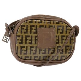 Fendi Borsa a spalla in tela Zucchino beige Auth ep10936