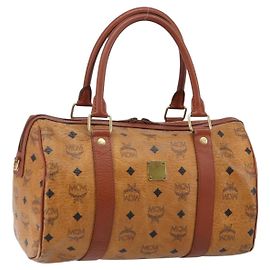 Borsa MCM Logogram Vicetos in pelle PVC marrone e oro Auth BA6052