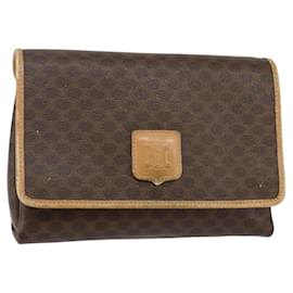 Céline Bolso de Hombro de Lona Macadam CELINE en Cuero PVC Marrón Dorado Auth ep10882