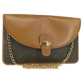 Borsa a spalla in tela a nido d'ape Christian Dior con catena in PVC marrone oro Auth SW1555