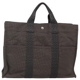 Hermès HERMES Handtasche Her Line MM Canvas Grau Silber Auth 141513