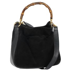 Bolsa de mão GUCCI em couro camurça 2 em 1 preto e dourado 001 1732 1638 Auth 141717