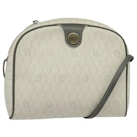 Borsa a spalla in tela a nido d'ape PVC bianco oro Christian Dior Auth 141006