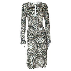 Valentino Garavani Maxi Kleid Geometrisches Muster Grün Creme Viskose