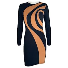 Vestido de punto Thierry Mugler negro con estampado geométrico naranja