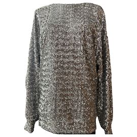 Top argentato con paillettes Isabel Marant – Taglia 38, maniche lunghe, nuovo senza etichetta