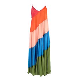 Vestido Maxi Arcoíris en Capas de Seda Multicolor de Carolina Herrera