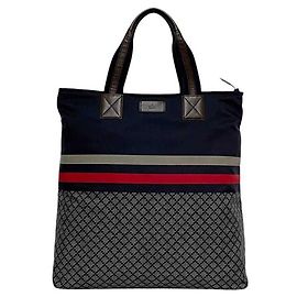 Bolsa tote de nylon e couro azul marinho Gucci
