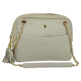 BALLY Borsa a Spalla con Catena Pelle Avorio Oro Auth 141066