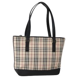 Borsa Tote Nova Check Burberry in Tela e Pelle Beige Argento Auth BA5747