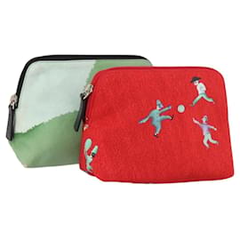 Bulgari Pochette BVLGARI Nylon 2Set Rosso Verde Auth bs29017