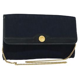 Borsa a spalla in tela Trotter Christian Dior con catena blu navy oro Auth 141878