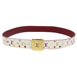 LOUIS VUITTON Monogramm Multicolor Gürtel LV Cut 35,8"" Weiß Auth 142762