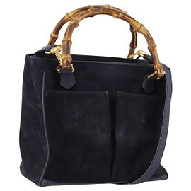 Borsa a mano in suede GUCCI Bamboo 2way Blu Navy Oro 000 2214 0316 Auth ep10732