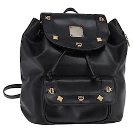 MCM Rucksack aus schwarzem Leder mit Gold Auth BA5614
