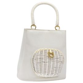 Borsa a mano Gancini in rattan bianco e oro Auth 141821 di Salvatore Ferragamo