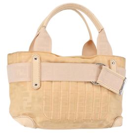 Bolso de mano de lona Zucca FENDI beige Auth bs29109
