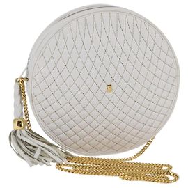 BALLY Borsa a Spalla a Catena in Pelle Bianca e Oro Auth BA5745