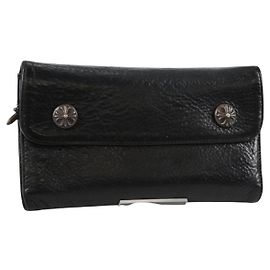 Carteira longa em couro preto Chrome Hearts Wave Cross Ball Auth 136316M