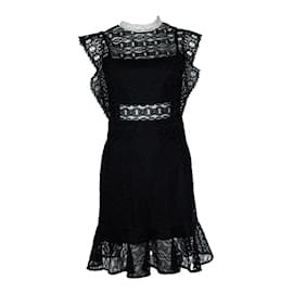 Sandro Paris Two-Tone Lace Dress in White and Black Polyester ref.593752 -  Joli Closet