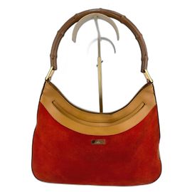 Borsa a spalla in suede arancione Gucci Bamboo, marrone chiaro 263